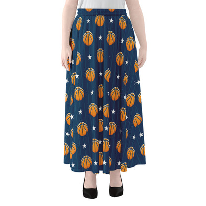 Basketball And Star Pattern Print Chiffon Maxi Skirt