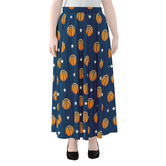 Basketball And Star Pattern Print Chiffon Maxi Skirt