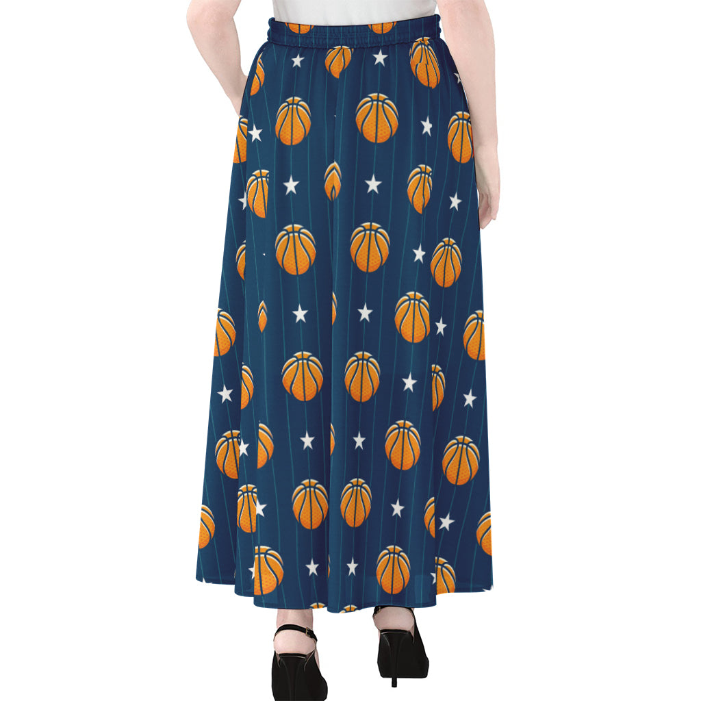 Basketball And Star Pattern Print Chiffon Maxi Skirt