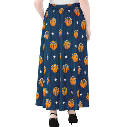 Basketball And Star Pattern Print Chiffon Maxi Skirt