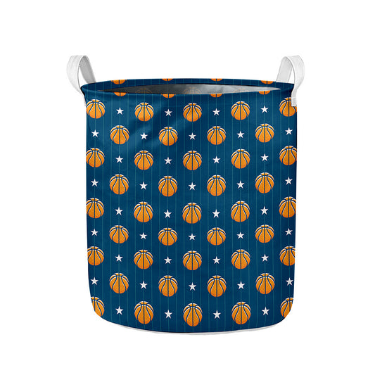 Basketball And Star Pattern Print Collapsible Laundry Basket
