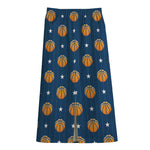 Basketball And Star Pattern Print Cotton Front Slit Maxi Skirt