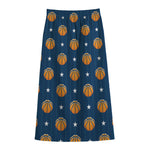 Basketball And Star Pattern Print Cotton Front Slit Maxi Skirt