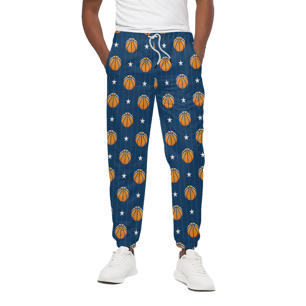 Basketball And Star Pattern Print Cotton Pants