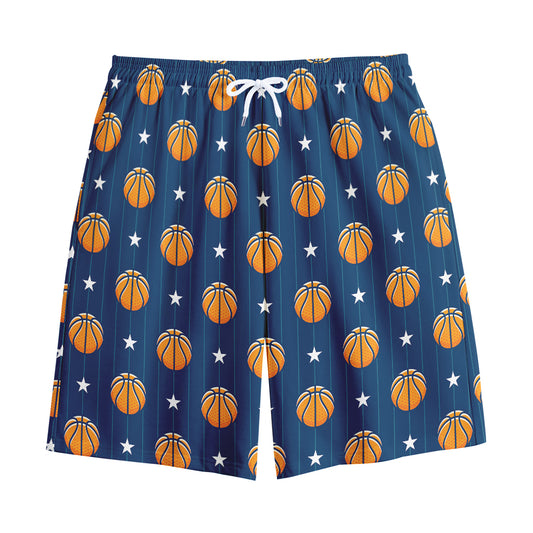 Basketball And Star Pattern Print Cotton Shorts