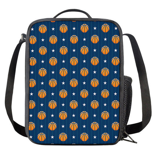 Basketball And Star Pattern Print Crossbody Lunch Bag