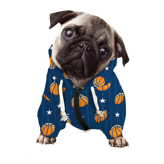 Basketball And Star Pattern Print Dog Zip Up Hoodie