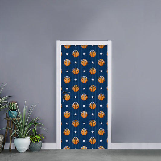 Basketball And Star Pattern Print Door Sticker