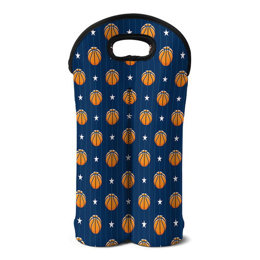 Basketball And Star Pattern Print Double Neoprene Wine Tote