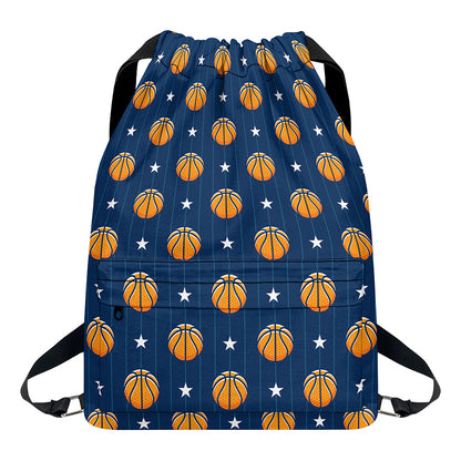 Basketball And Star Pattern Print Drawstring Backpack