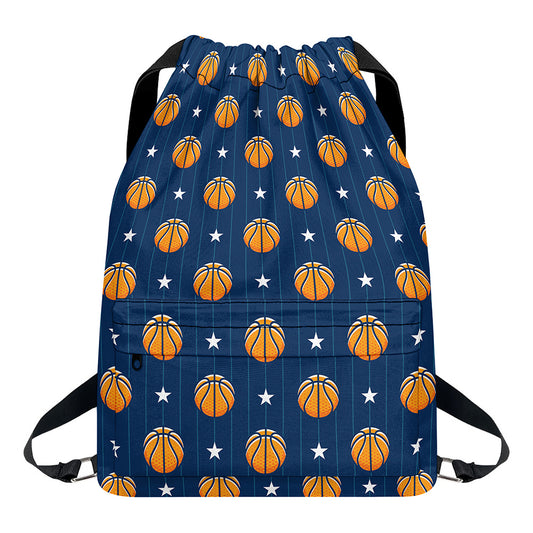 Basketball And Star Pattern Print Drawstring Backpack
