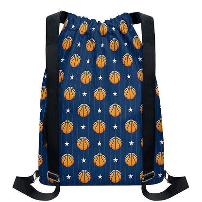 Basketball And Star Pattern Print Drawstring Backpack