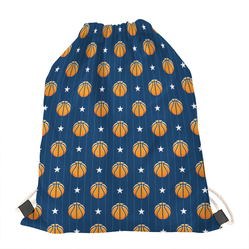 Basketball And Star Pattern Print Drawstring Bag