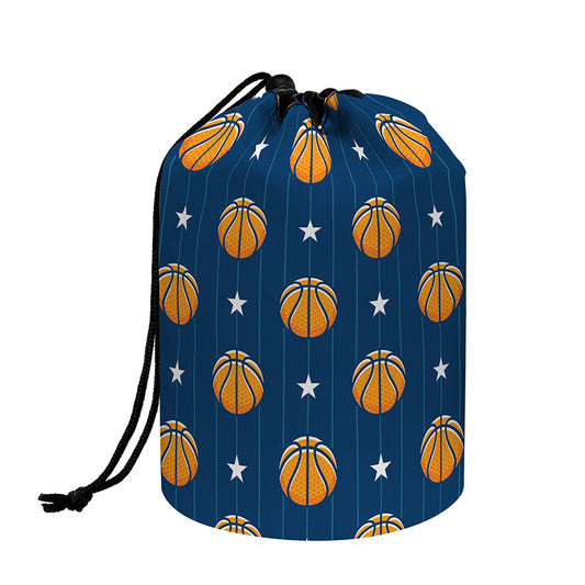 Basketball And Star Pattern Print Drawstring Makeup Bag