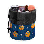 Basketball And Star Pattern Print Drawstring Makeup Bag