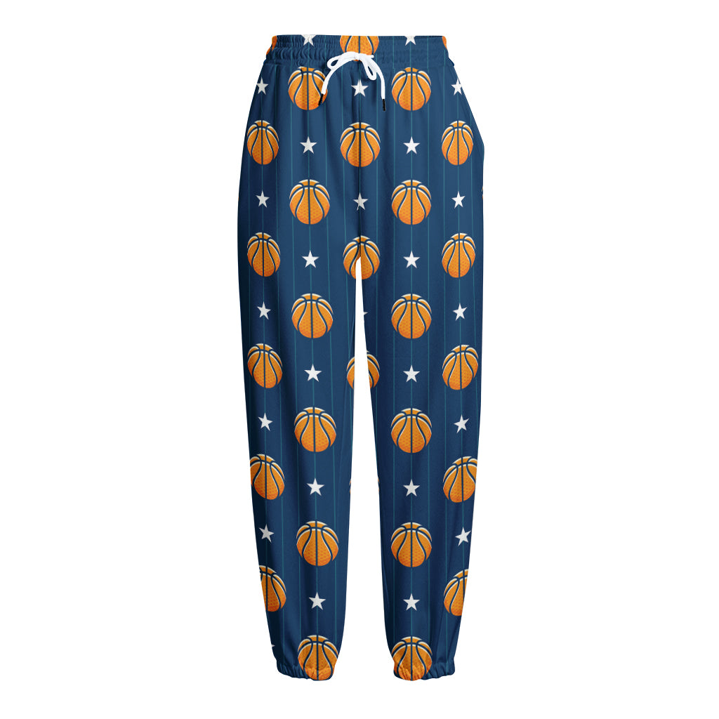 Basketball And Star Pattern Print Fleece Lined Knit Pants