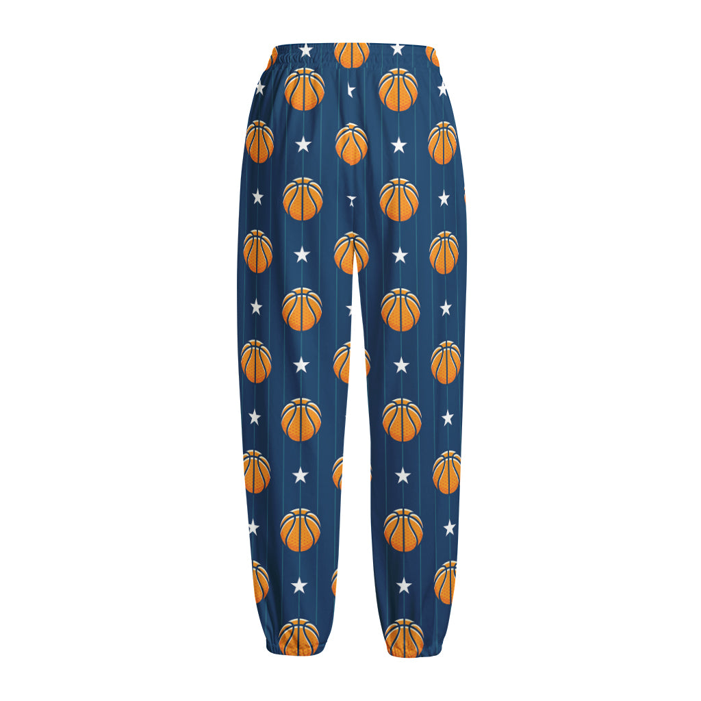 Basketball And Star Pattern Print Fleece Lined Knit Pants