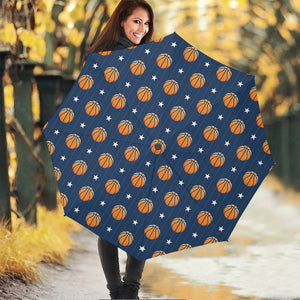 Basketball And Star Pattern Print Foldable Umbrella