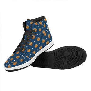 Basketball And Star Pattern Print High Top Leather Sneakers