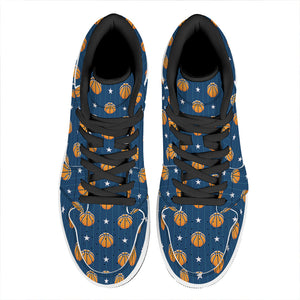 Basketball And Star Pattern Print High Top Leather Sneakers