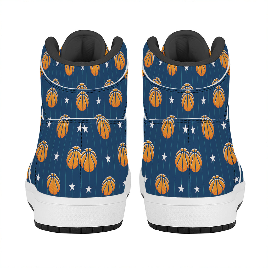 Basketball And Star Pattern Print High Top Leather Sneakers