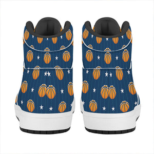 Basketball And Star Pattern Print High Top Leather Sneakers