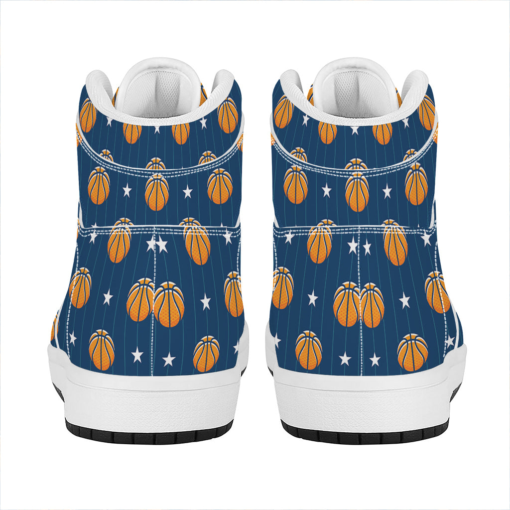 Basketball And Star Pattern Print High Top Leather Sneakers