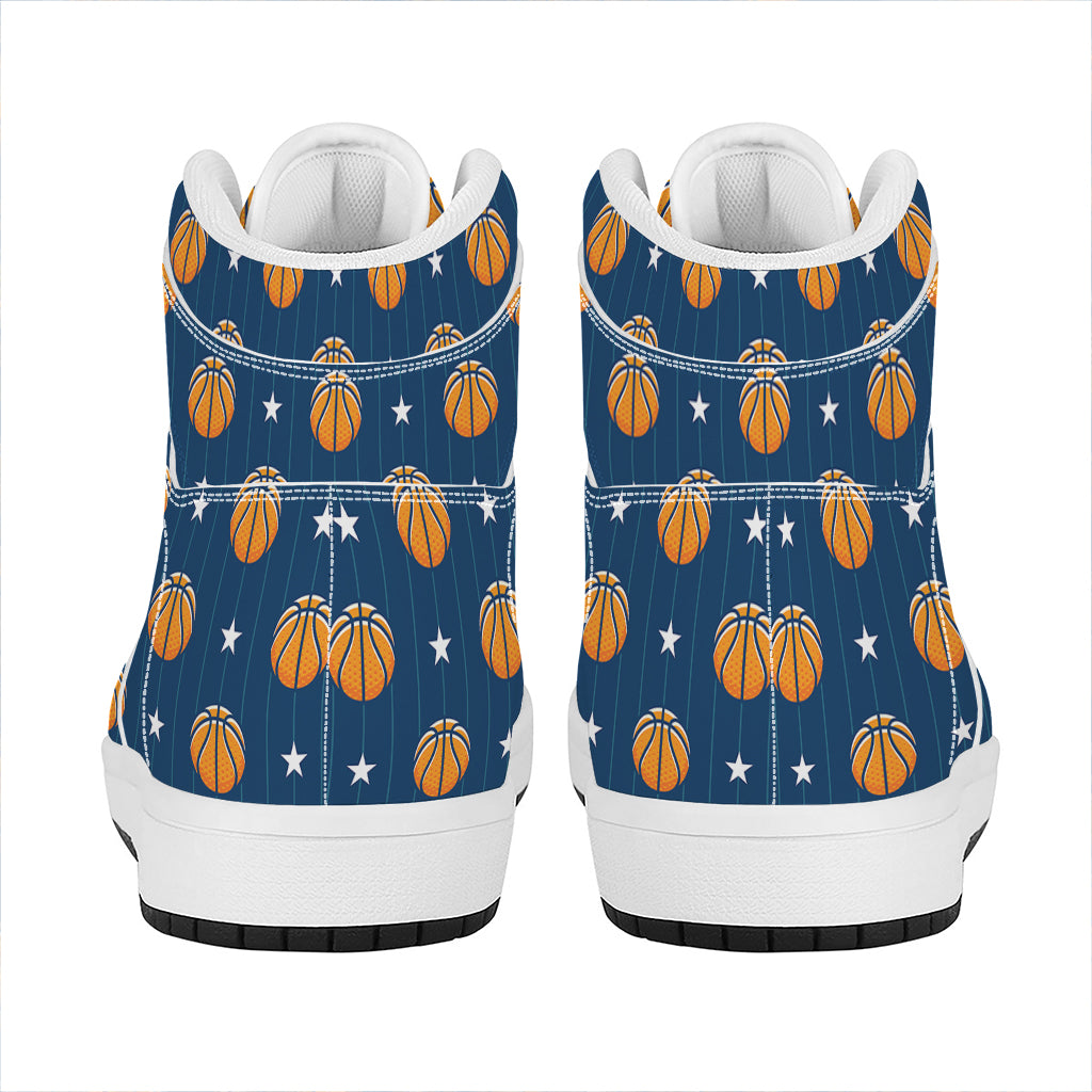 Basketball And Star Pattern Print High Top Leather Sneakers