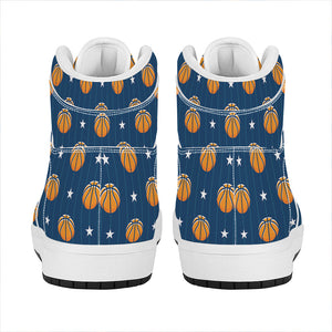 Basketball And Star Pattern Print High Top Leather Sneakers