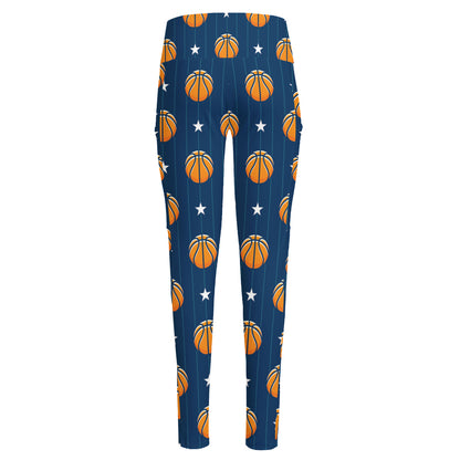 Basketball And Star Pattern Print High-Waisted Pocket Leggings
