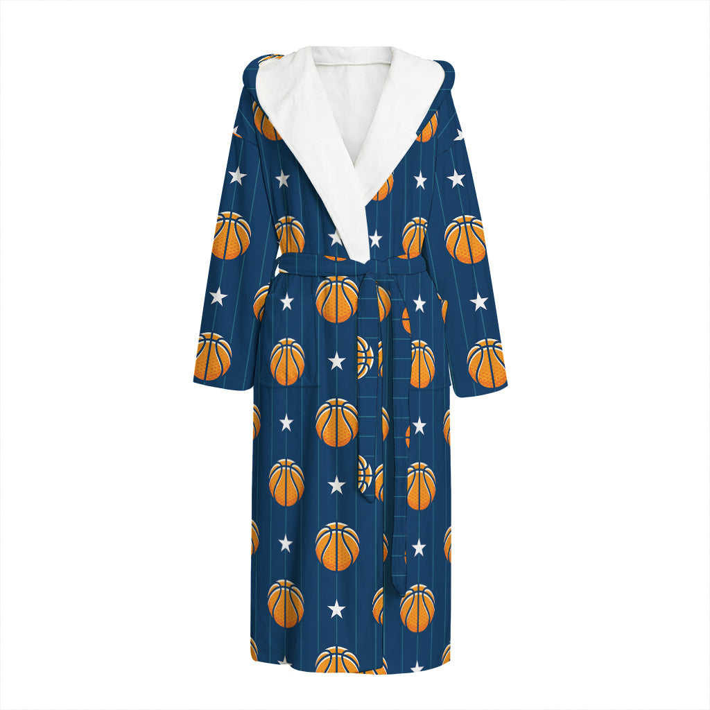 Basketball And Star Pattern Print Hooded Bathrobe