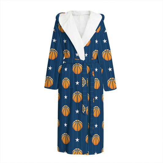 Basketball And Star Pattern Print Hooded Bathrobe