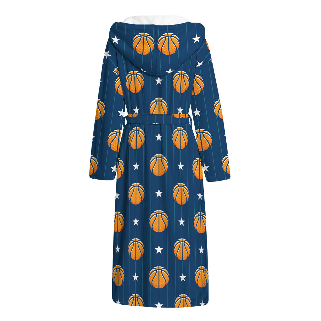 Basketball And Star Pattern Print Hooded Bathrobe