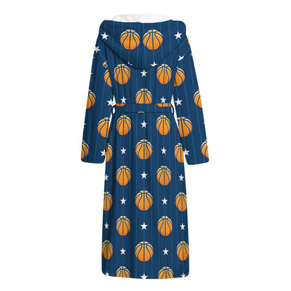 Basketball And Star Pattern Print Hooded Bathrobe