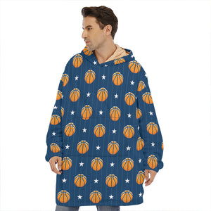 Basketball And Star Pattern Print Hoodie Blanket