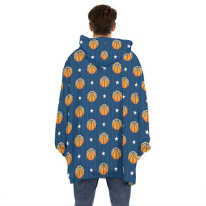 Basketball And Star Pattern Print Hoodie Blanket