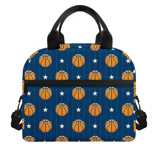 Basketball And Star Pattern Print Insulated Lunch Bag