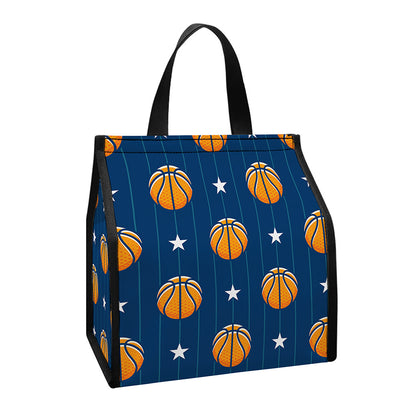 Basketball And Star Pattern Print Insulated Lunch Tote