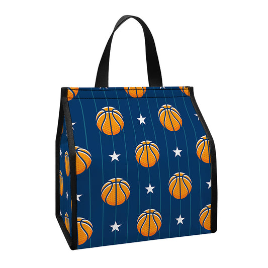Basketball And Star Pattern Print Insulated Lunch Tote