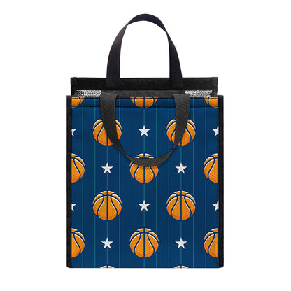 Basketball And Star Pattern Print Insulated Lunch Tote