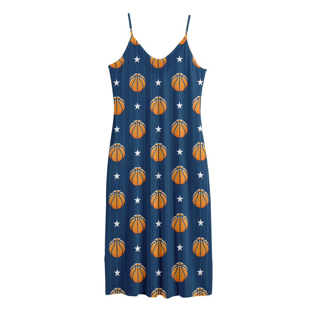 Basketball And Star Pattern Print Jersey Midi Cami Dress