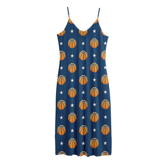 Basketball And Star Pattern Print Jersey Midi Cami Dress