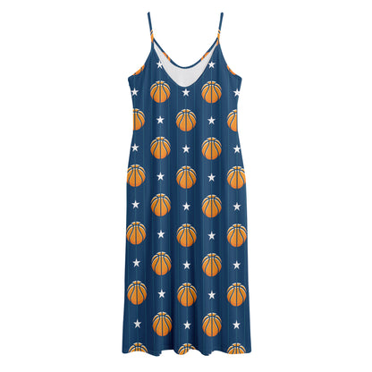 Basketball And Star Pattern Print Jersey Midi Cami Dress