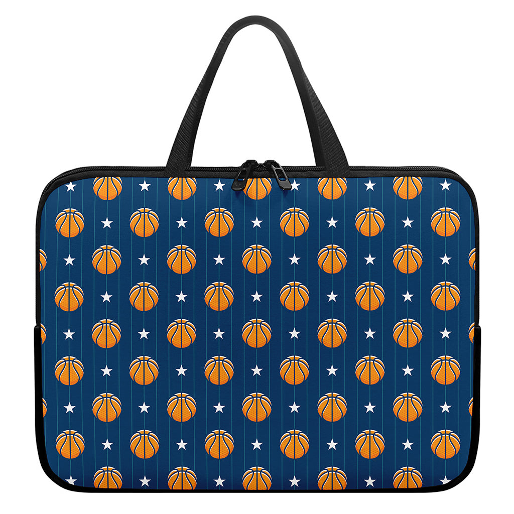 Basketball And Star Pattern Print Laptop Sleeve With Handle