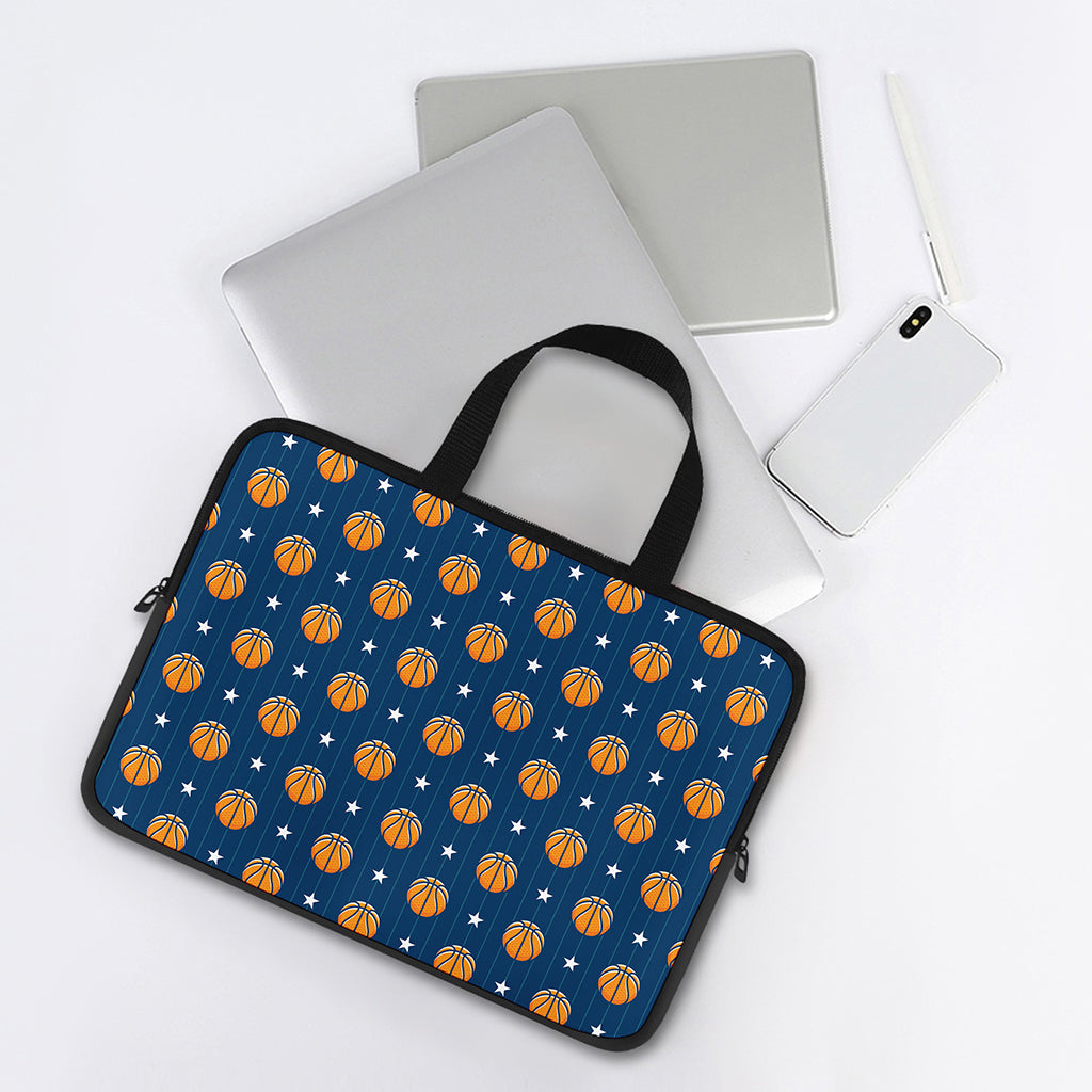 Basketball And Star Pattern Print Laptop Sleeve With Handle