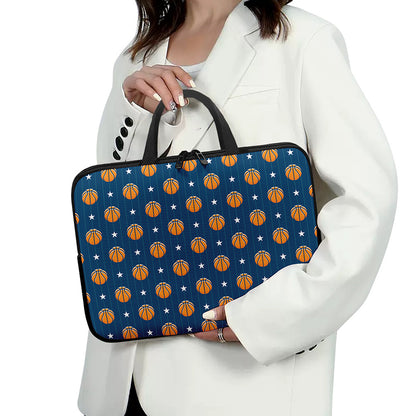 Basketball And Star Pattern Print Laptop Sleeve With Handle