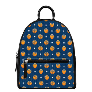 Basketball And Star Pattern Print Leather Backpack