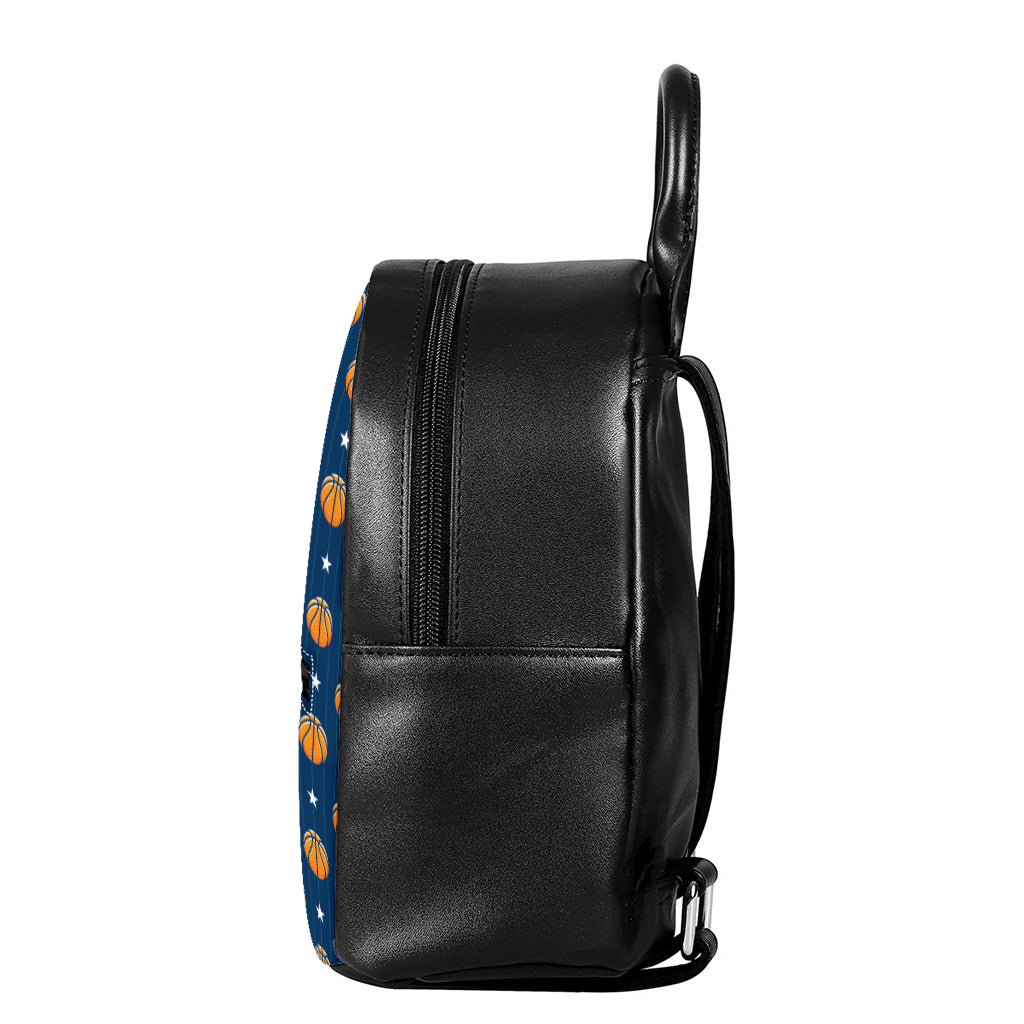 Basketball And Star Pattern Print Leather Backpack