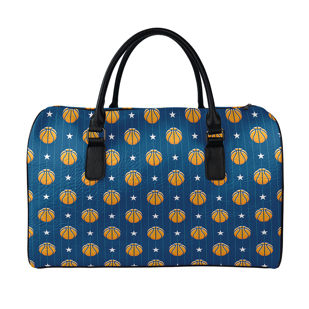 Basketball And Star Pattern Print Leather Duffle Bag