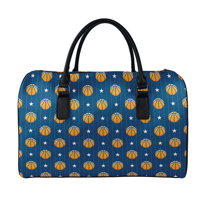 Basketball And Star Pattern Print Leather Duffle Bag